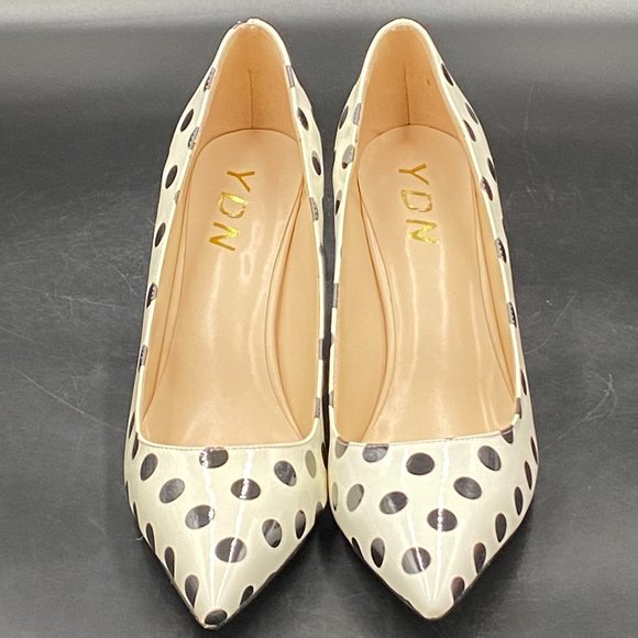 White Polka Dot Chic Pointed Toe Stilettos Heel Pumps Shoes - Picture 2 of 10